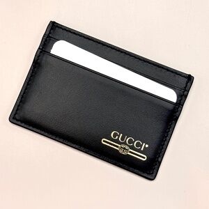 NEW Gucci Card Holder in Black Leather- Gold Embossed Logo